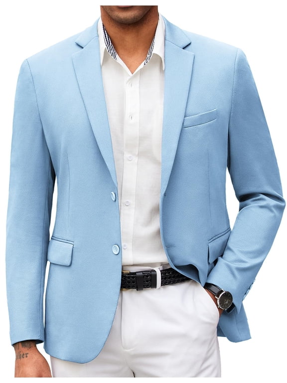 Mens Suit Coat Dress Jacket Blue Travel Blazer Wrinkle Free Business Casual Lightweight Jacket