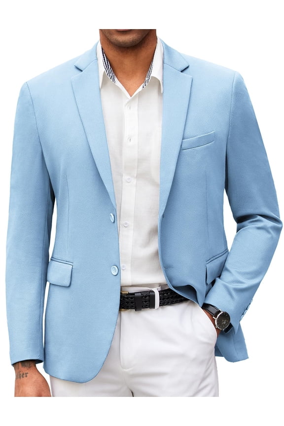 Mens Suit Coat Dress Jacket Blue Travel Blazer Wrinkle Free Business Casual Lightweight Jacket