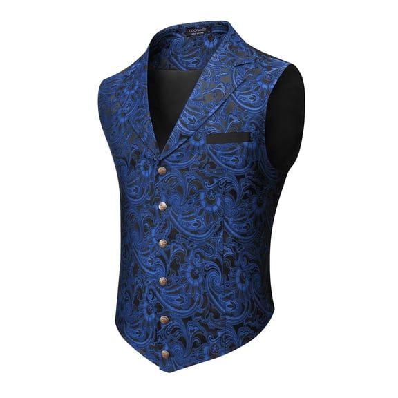COOFANDY Mens Suit Vest Paisley Floral Victorian Vests Gothic Steampunk Formal Waistcoat Tuxedo Vests with Notched Lapels