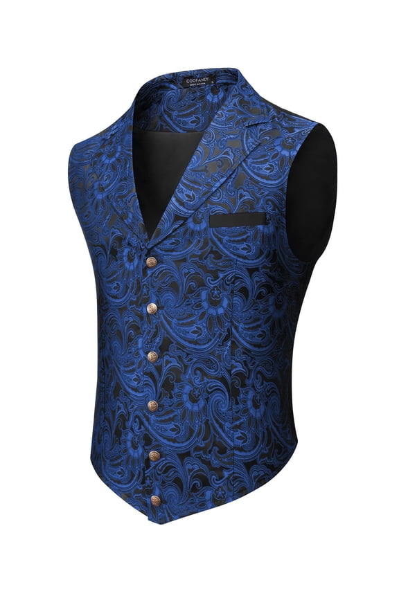 Mens Suit Vest Paisley Floral Victorian Vests Gothic Steampunk Formal Waistcoat Tuxedo Vests with Notched Lapels