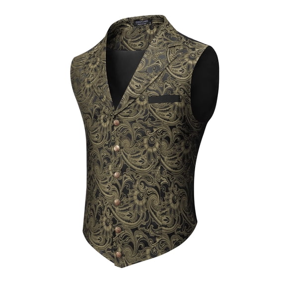 COOFANDY Mens Suit Vest Paisley Floral Victorian Vests Gothic Steampunk Formal Waistcoat Tuxedo Vests with Notched Lapels