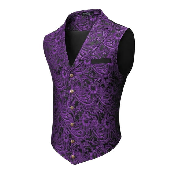COOFANDY Mens Suit Vest Paisley Floral Victorian Vests Gothic Steampunk Formal Waistcoat Tuxedo Vests with Notched Lapels