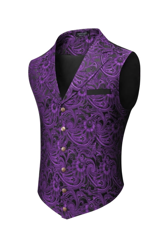 Mens Suit Vest Paisley Floral Victorian Vests Gothic Steampunk Formal Waistcoat Tuxedo Vests with Notched Lapels