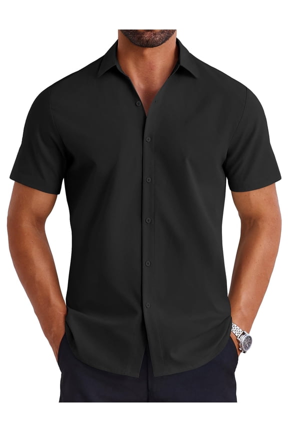 Mens Summer Shirt Short Sleeve Button Down Shirts Regular Fit Business Casual Dress Shirts