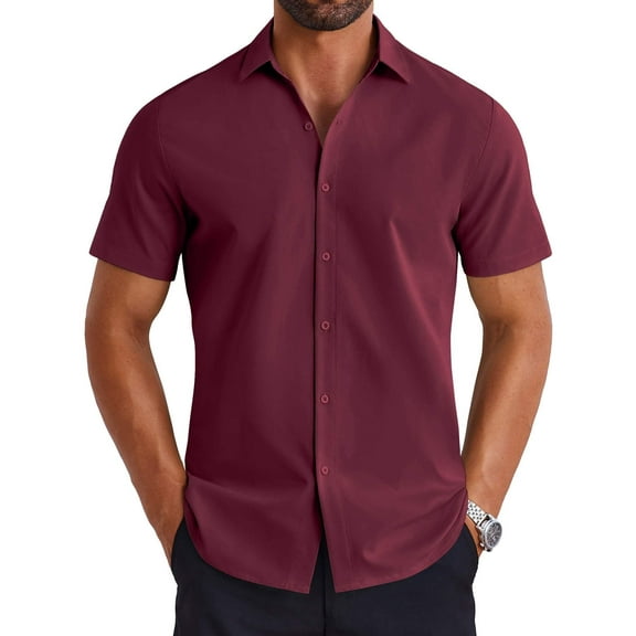 COOFANDY Mens Short Sleeve Business Casual Shirts Button Down Dress Shirt Summer Untucked Wrinkle Free Shirts
