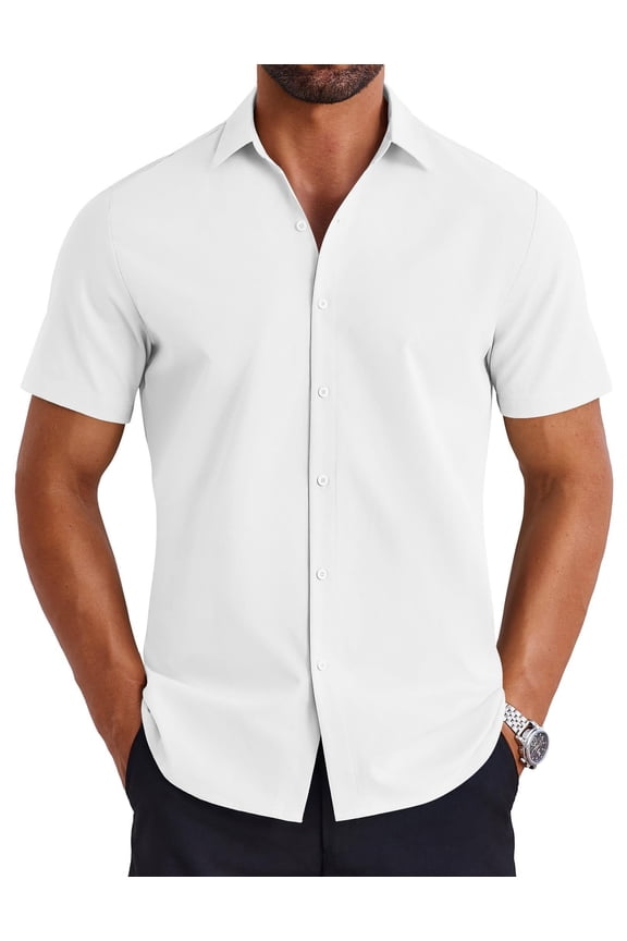 Mens Short Sleeve Button Down Shirts Business Casual No Tuck Shirts Summer Wedding Shirt