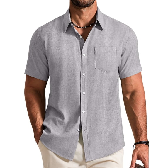 COOFANDY Mens Summer Textured Shirts Short Sleeve Casual Shirts Wrinkle Free Button Down Shirt