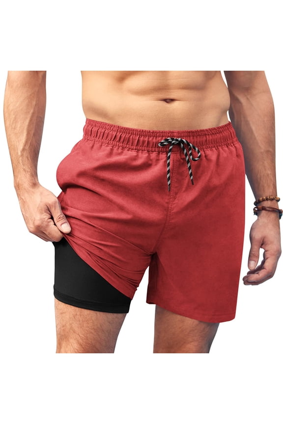 Mens Swim Trunks Quick Dry Bathing Suit Square Leg Summer Beach Shorts with Compression Liner