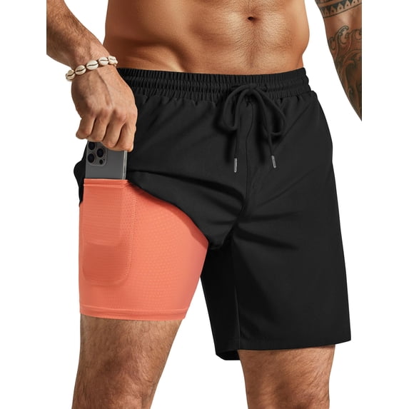 COOFANDY Mens Swimsuit Swim Trunks 7 Inch Quick Dry Zipper Pockets for Swimming Board Beach Gym Running Surf