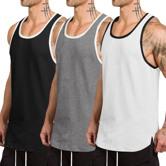 COOFANDY Mens Tank Top White Gym Sleeveless Shirts Cotton for Summer Muscle Tanks Tops Pack