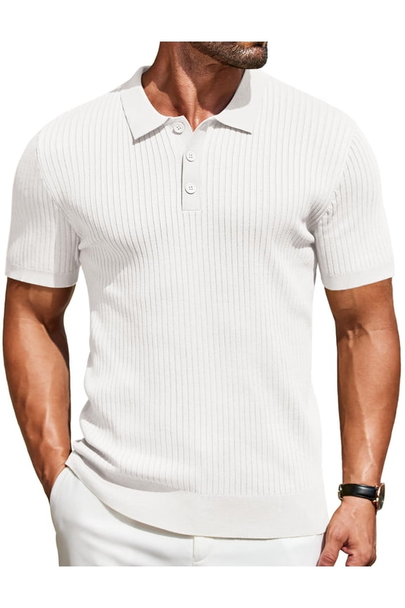 Mens Textured Polo Shirts Crochet Button Down Shirts Short Sleeve Collared Shirts