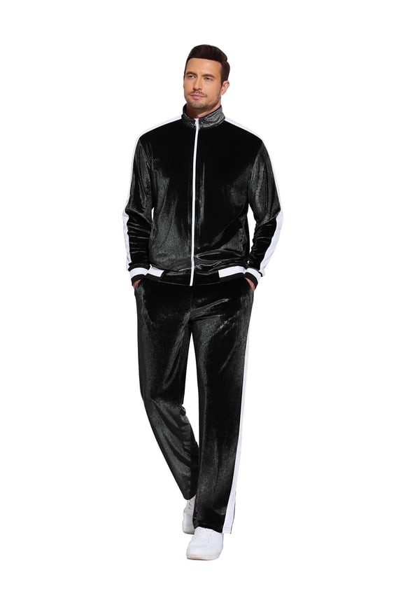 Mens Tracksuit 2 Piece Set Velour Sweatsuit Jogging Suits Full Zip Jacket Pants Outfits Christmas Gift for Men