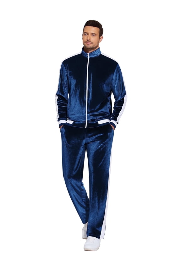 Mens Tracksuit 2 Piece Set Velour Sweatsuit Jogging Suits Full Zip Jacket Pants Outfits Christmas Gift for Men