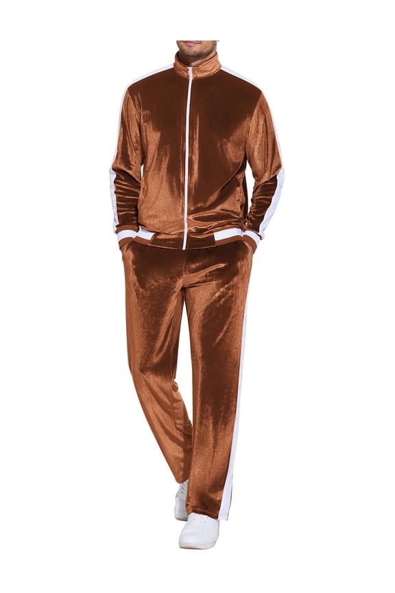 Mens Tracksuit 2 Piece Set Velour Velvet Sweatsuit Jogging Suits Full Zip Jacket Pants Outfits