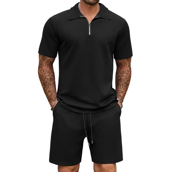 COOFANDY Mens Tracksuit Casual 2 Piece Quarter Zip Polo Shirt and Shorts Set Athletic Jogging Sports