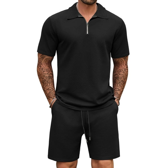 COOFANDY Mens Tracksuit Casual 2 Piece Quarter Zip Polo Shirt and Shorts Set Athletic Jogging Sports