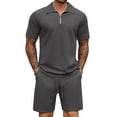 thumbnail image 1 of COOFANDY Mens Tracksuit Casual 2 Piece Quarter Zip Polo Shirt and Shorts Set Athletic Jogging Sports, 1 of 9