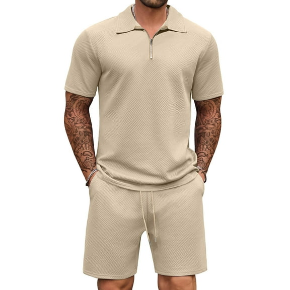 COOFANDY Mens Tracksuit Casual 2 Piece Quarter Zip Polo Shirt and Shorts Set Athletic Jogging Sports