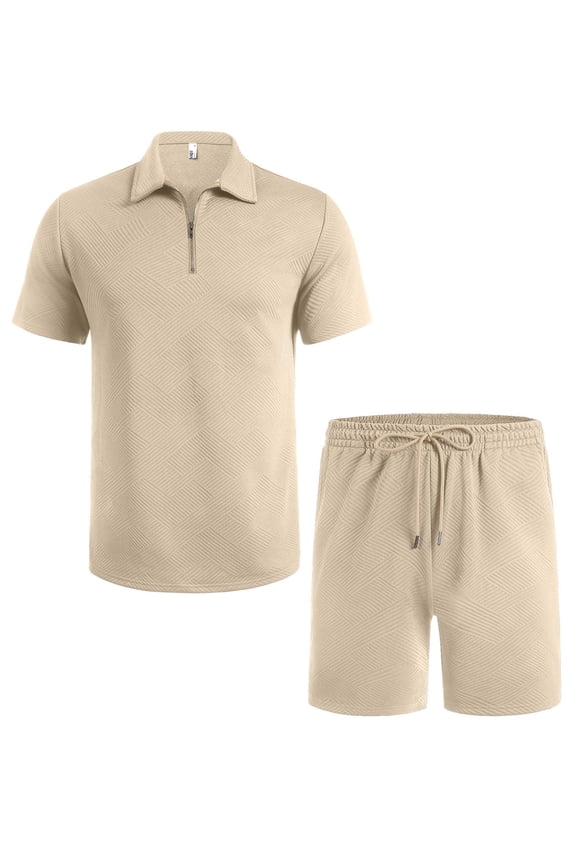 Mens Tracksuit Casual 2 Piece Quarter Zip Polo Shirt and Shorts Set Athletic Jogging Sports Black MOG XXL