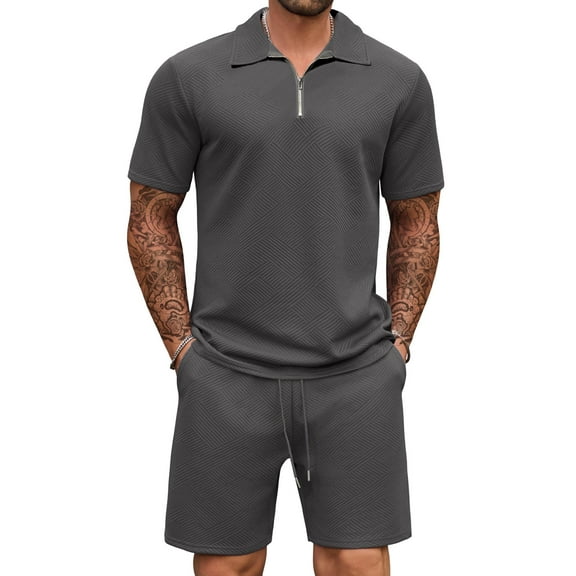 COOFANDY Mens Tracksuit Casual 2 Piece Quarter Zip Polo Shirt and Shorts Set Athletic Jogging Sports