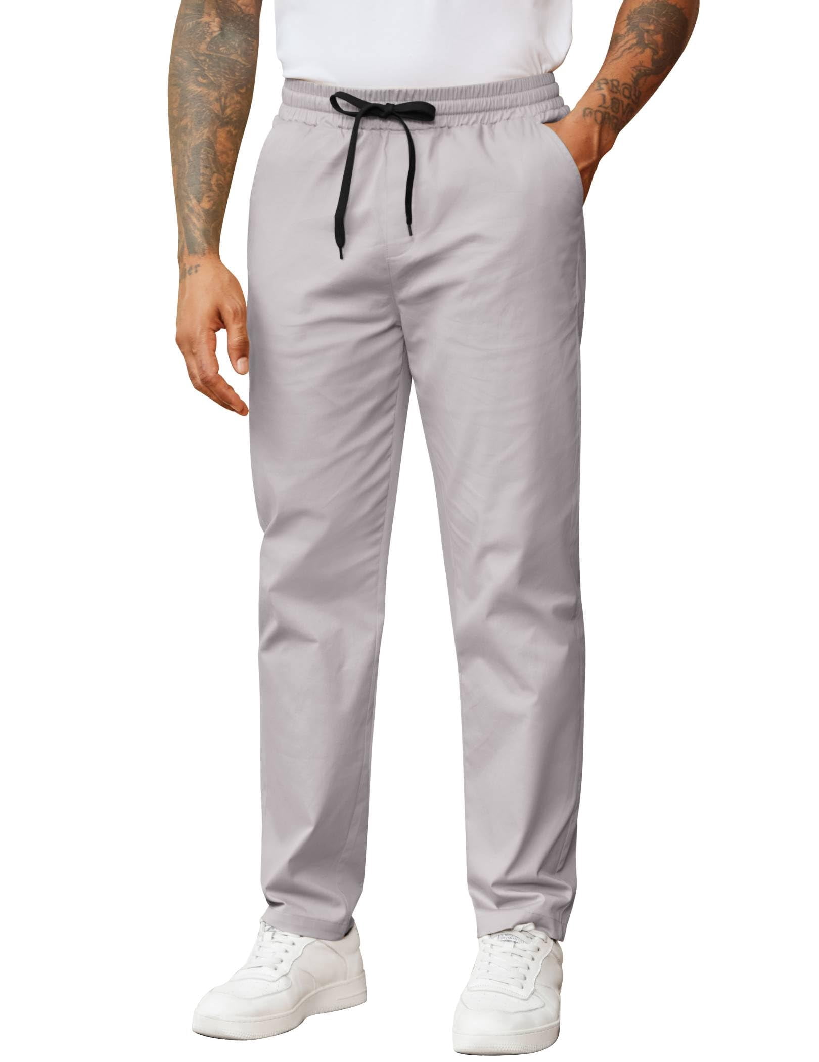 COOFANDY Mens Twill Pants Stretch Waist Drawstring Chino Pants Straight ...