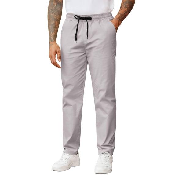 COOFANDY Mens Twill Pants Stretch Waist Drawstring Chino Pants Straight Leg Casual Cotton Trousers Slacks with Pockets