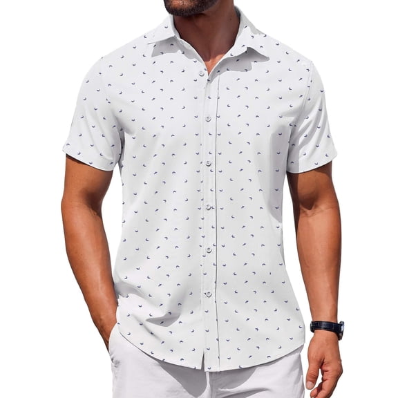 COOFANDY Mens Untucked Short Sleeve Shirt Button Up Shirt Untucked Dress Shirts Summer Beach Wedding