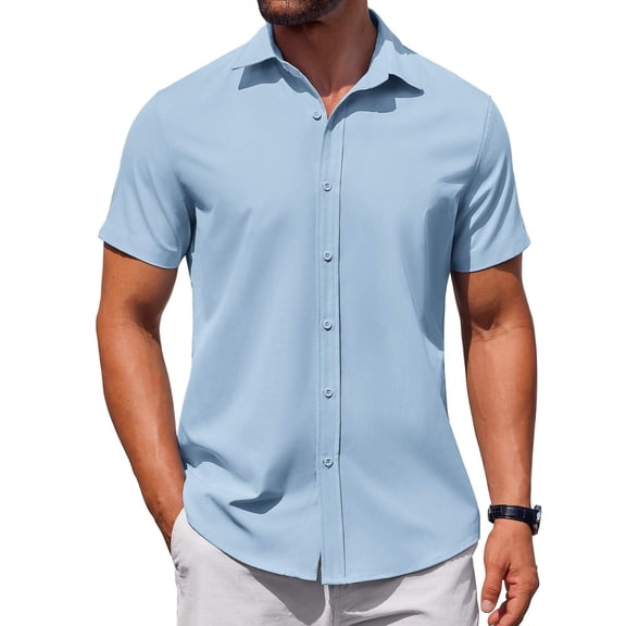 COOFANDY Mens Untucked Short Sleeve Shirt Button Up Shirt Untucked Dress Shirts Summer Beach Wedding