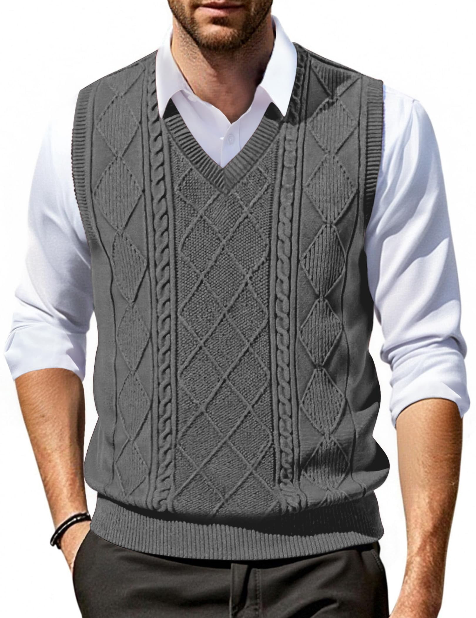 COOFANDY Men V Neck Sleeveless Vest Sweater Winter Fall Casual