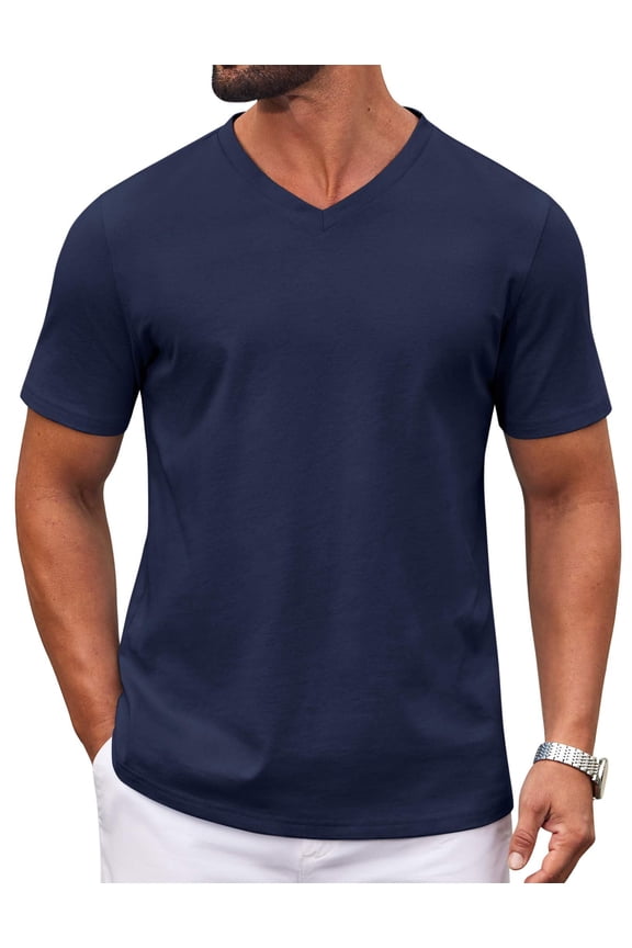 Mens V Neck T Shirts Cotton Short Sleeve Casual Summer Shirts Basic T Shirt