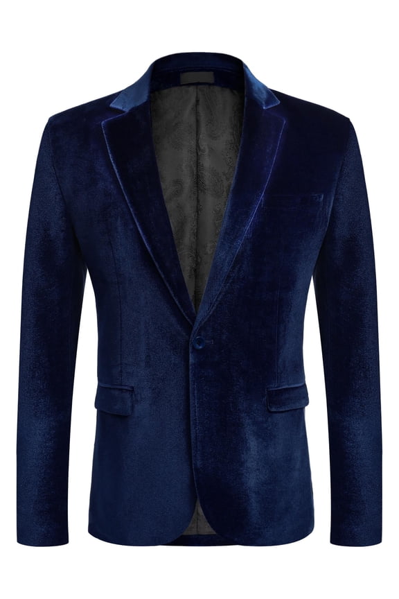 Men's Velvet Tuxedo Jacket - One Button Notched Lapel Velour Suit Jacket for Prom Wedding