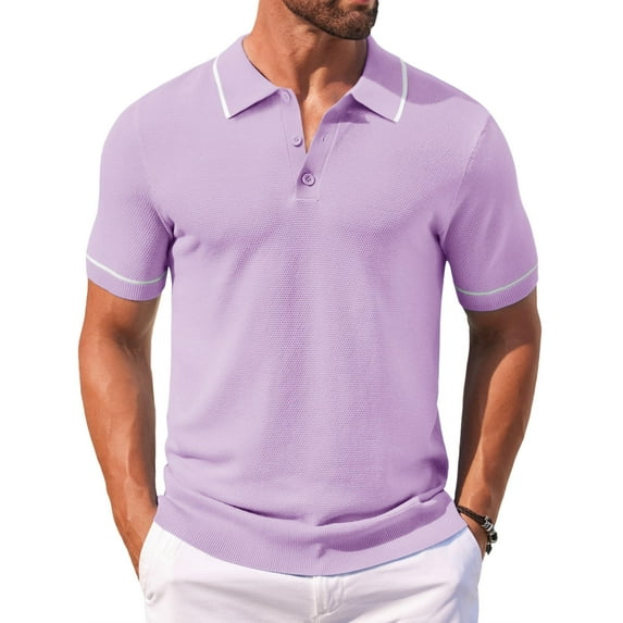 COOFANDY Mens Vintage Polo Shirts Casual Knit Short Sleeve Button Down Stretch Shirts Classic Golf Shirts