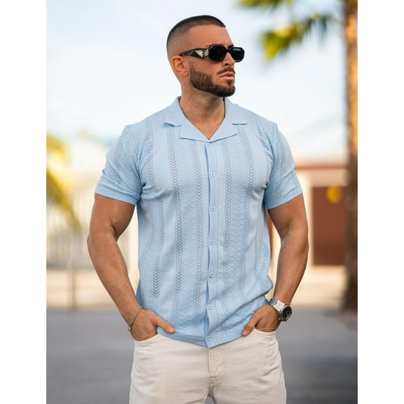 COOFANDY Mens Knitted Polo Shirt for Men Short Sleeve Beach Button Down Shirt for Summer Vacation