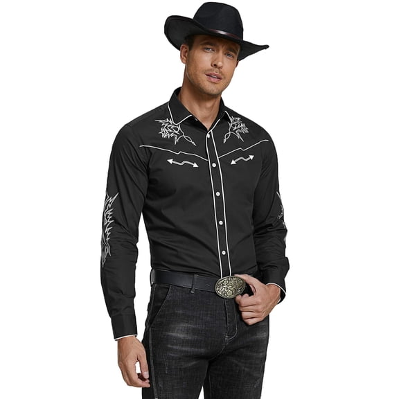 COOFANDY Men's Western Cowboy Shirt Embroidered Long Sleeve Cotton Casual Button Down Shirt