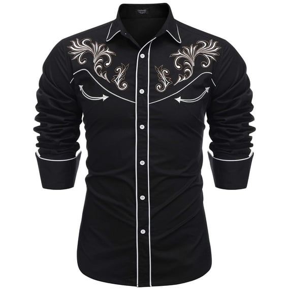 COOFANDY Men's Western Cowboy Shirt Long Sleeve Embroidered Cotton Casual Button Up Shirts for Men