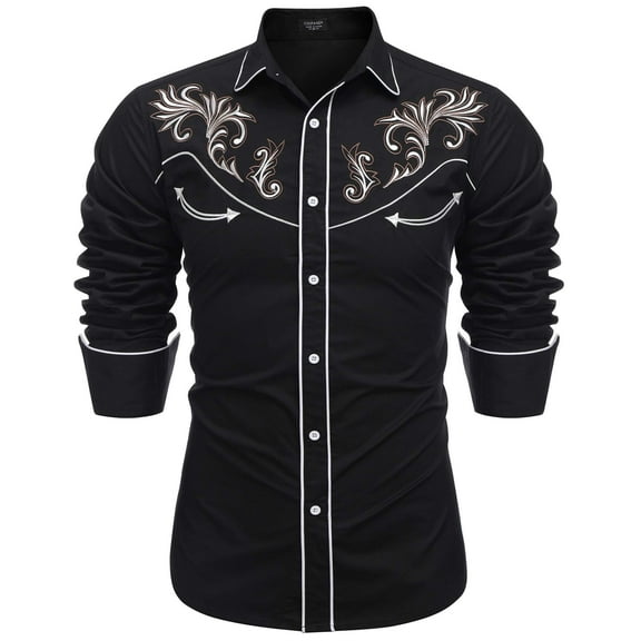COOFANDY Men's Cowboy Shirts Long Sleeve Button Down Embroidered Western Shirts for Men