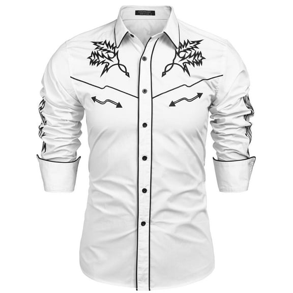 COOFANDY Mens Western Cowboy Shirt Embroidered Denim Long Sleeve Casual Button Down Shirt