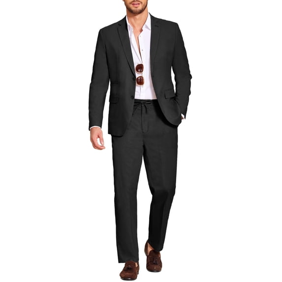 COOFANDY Men's 2 Piece Linen Blended Suits Set Regular Fit Casual Lightweight Cotton Linen Beach Wedding Blazer and Pants
