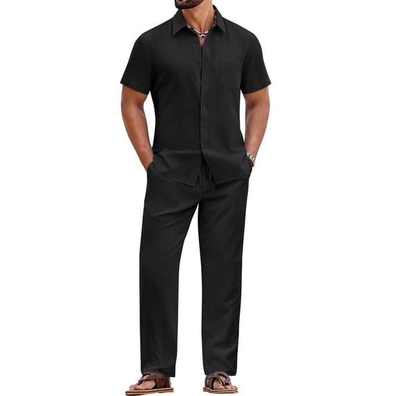 COOFANDY Mens White Outfit Summer Beach Outfits for Men Casual Short Sleeve Shirts and Pants Sets