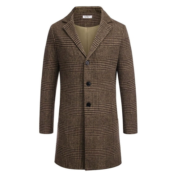 COOFANDY Men's Classic Wool Blend Peacoat - Winter Trench Style, Notched Lapel, Single Breasted with Pockets