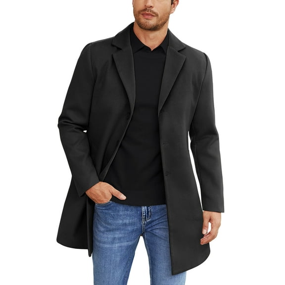 COOFANDY Men's Classic Wool Blend Peacoat - Winter Trench Style, Notched Lapel, Single Breasted with Pockets