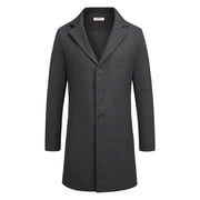Men's Classic Wool Blend Peacoat - Winter Trench Style, Notched Lapel, Single Breasted with Pockets