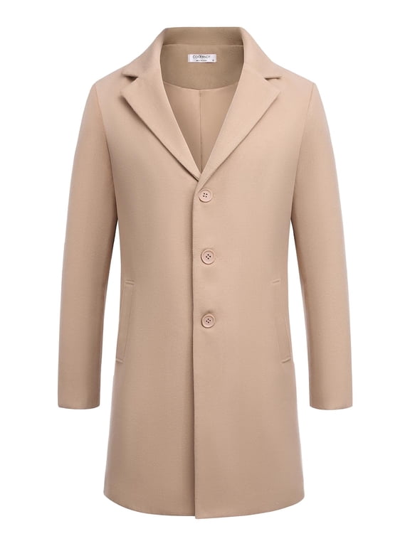 Men's Classic Wool Blend Peacoat - Winter Trench Style, Notched Lapel, Single Breasted with Pockets