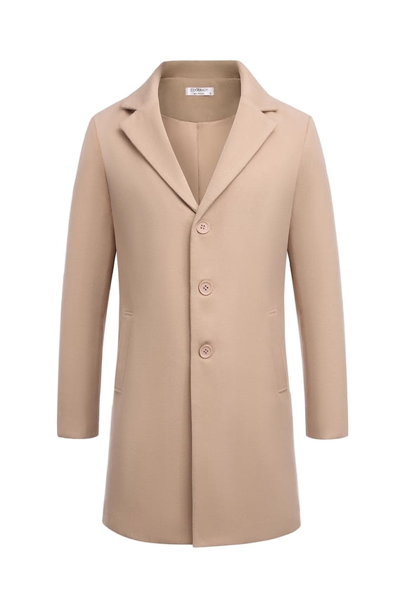 Men's Classic Wool Blend Peacoat - Winter Trench Style, Notched Lapel, Single Breasted with Pockets