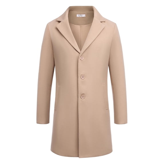 COOFANDY Men's Classic Wool Blend Peacoat - Winter Trench Style, Notched Lapel, Single Breasted with Pockets