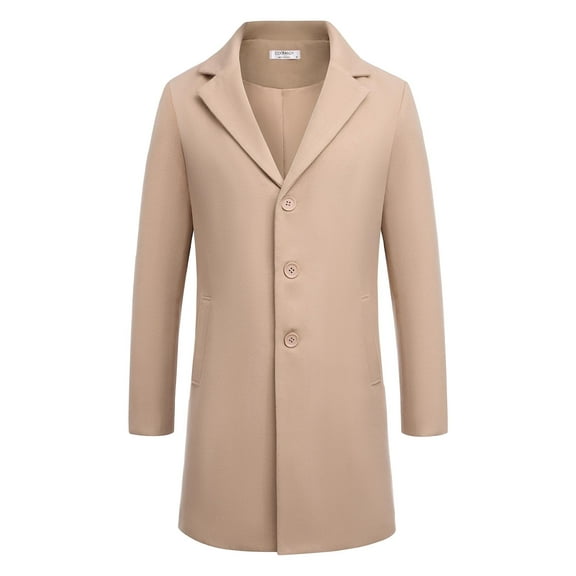 COOFANDY Men's Classic Wool Blend Peacoat - Winter Trench Style, Notched Lapel, Single Breasted with Pockets