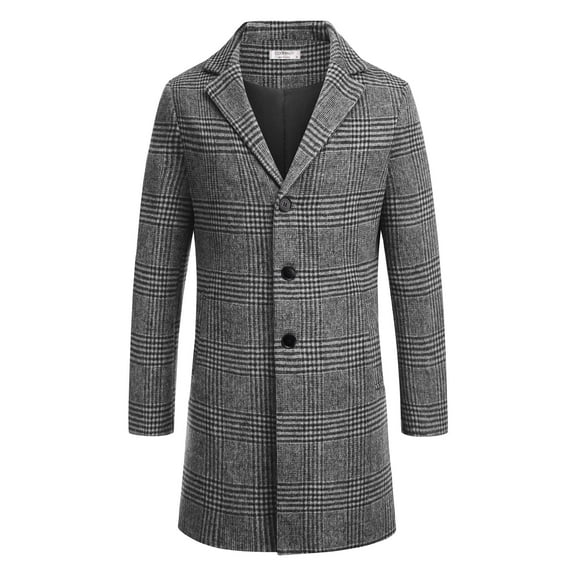 COOFANDY Men's Classic Wool Blend Peacoat - Winter Trench Style, Notched Lapel, Single Breasted with Pockets