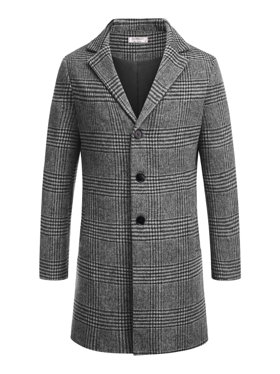 Men's Classic Wool Blend Peacoat - Winter Trench Style, Notched Lapel, Single Breasted with Pockets
