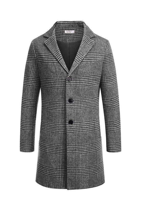 Men's Classic Wool Blend Peacoat - Winter Trench Style, Notched Lapel, Single Breasted with Pockets