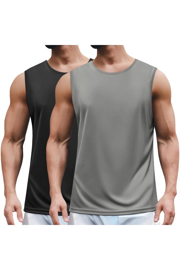 Men's Running Athletic 2 Pack Workout Tank Top UPF 50+ Polyester Swim Beach Tank Tops Sleeveless Muscle Gym Shirts
